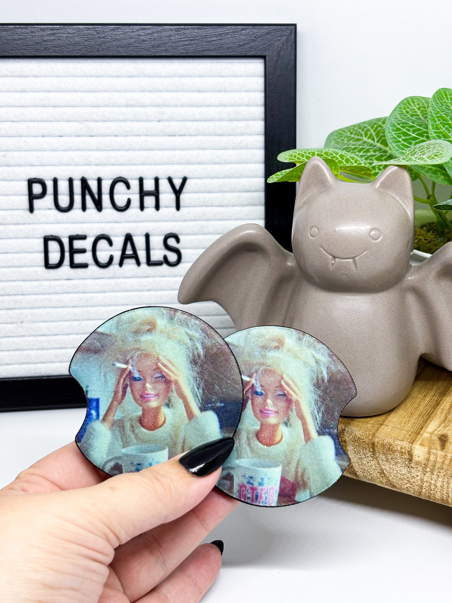 Funny Doll Face Meme Car Coasters (set of 2)