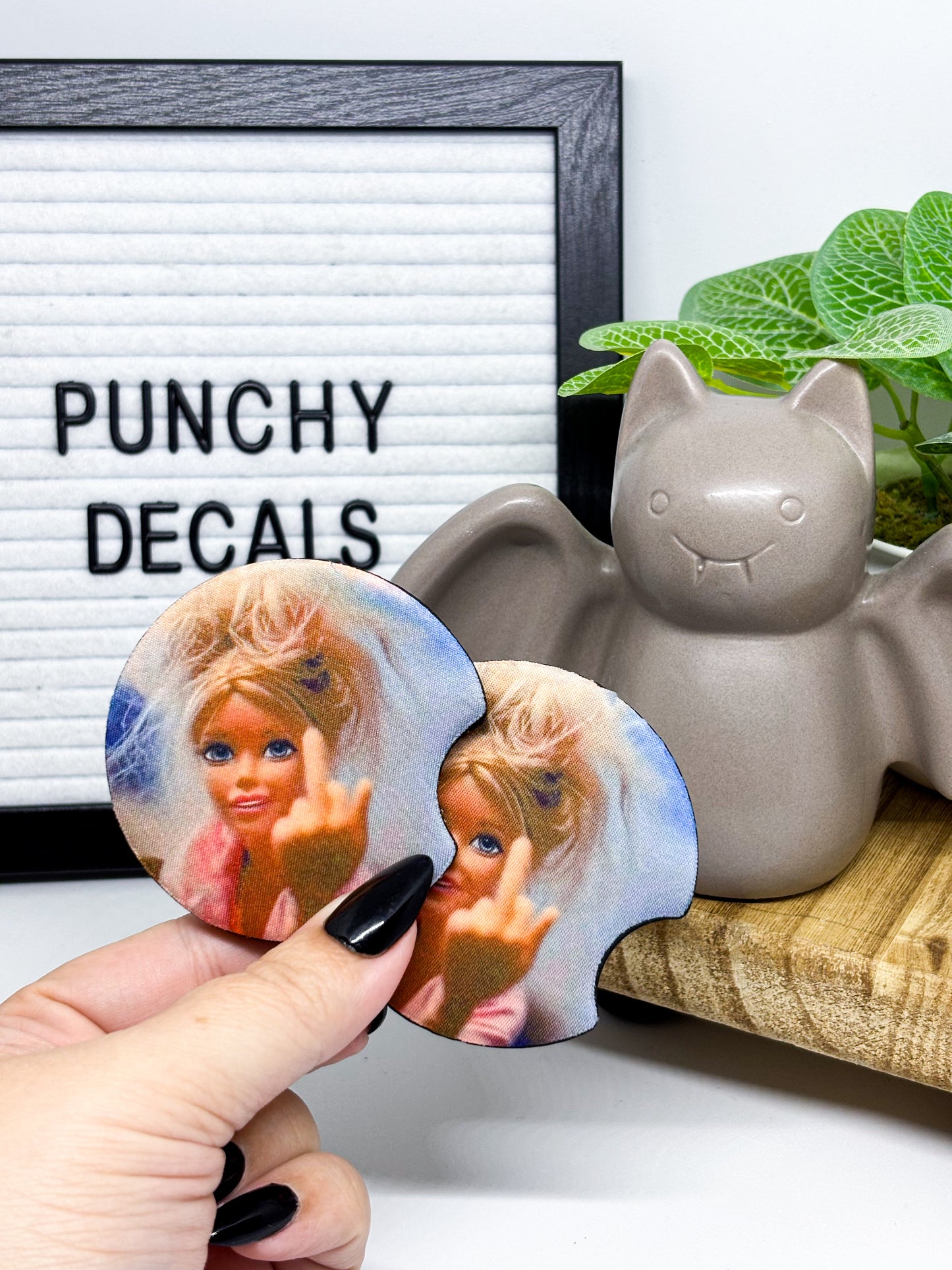 Funny Doll Face Meme Car Coasters (set of 2)