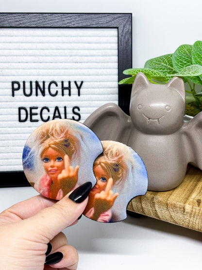 Funny Doll Face Meme Car Coasters (set of 2)