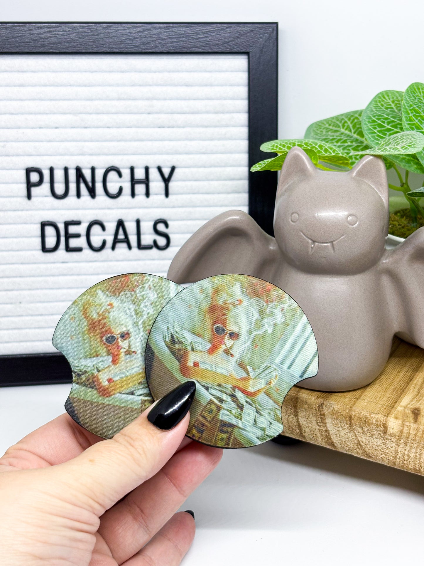 Funny Doll Face Meme Car Coasters (set of 2)