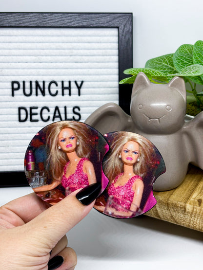 Funny Doll Face Meme Car Coasters (set of 2)