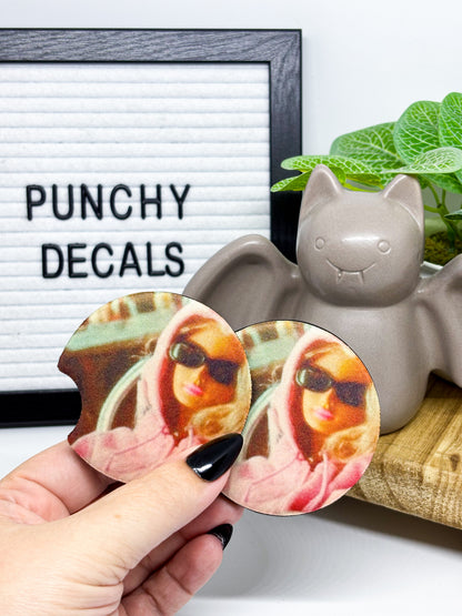 Funny Doll Face Meme Car Coasters (set of 2)