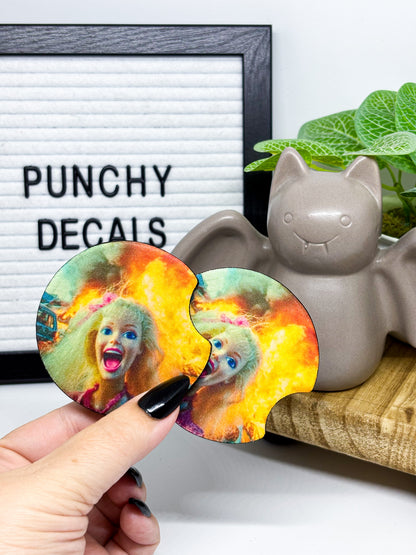 Funny Doll Face Meme Car Coasters (set of 2)