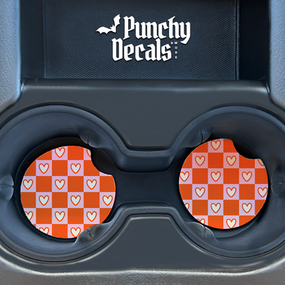 Cute Hearts and Gingham Car Coasters (set of 2)