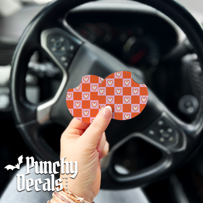 Cute Hearts and Gingham Car Coasters (set of 2)