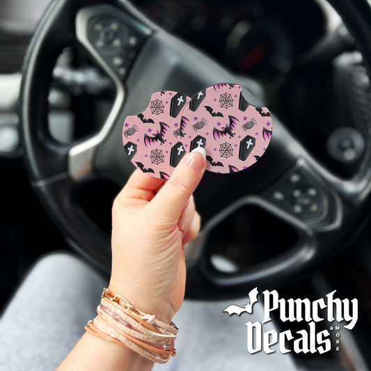 Cute Spooky Bats & Coffins Car Coasters (set of 2)