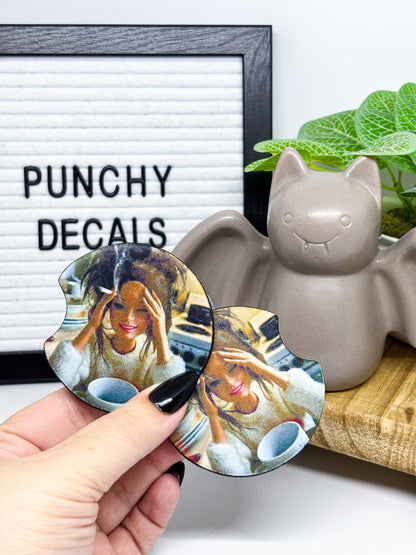 Funny Doll Face Meme Car Coasters (set of 2)