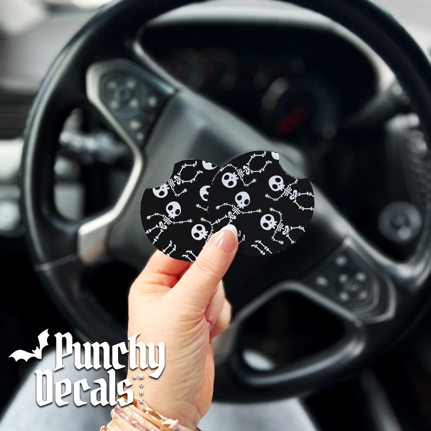 Dancing Skully Car Coasters (set of 2)