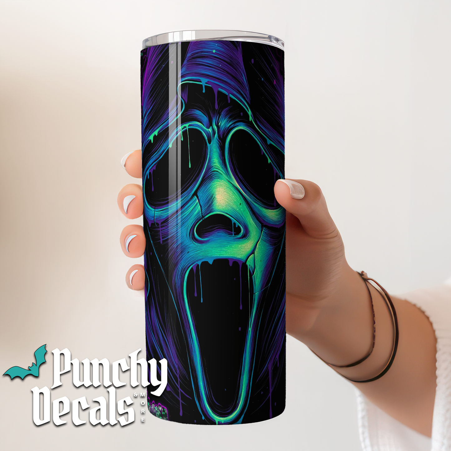 Ghosty Face in the Neon Tumbler