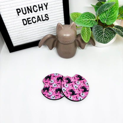 Skully and Kitties Car Coasters (set of 2)