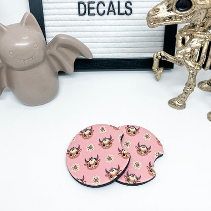 Cute Highland Diasy Cow Car Coasters (set of 2)