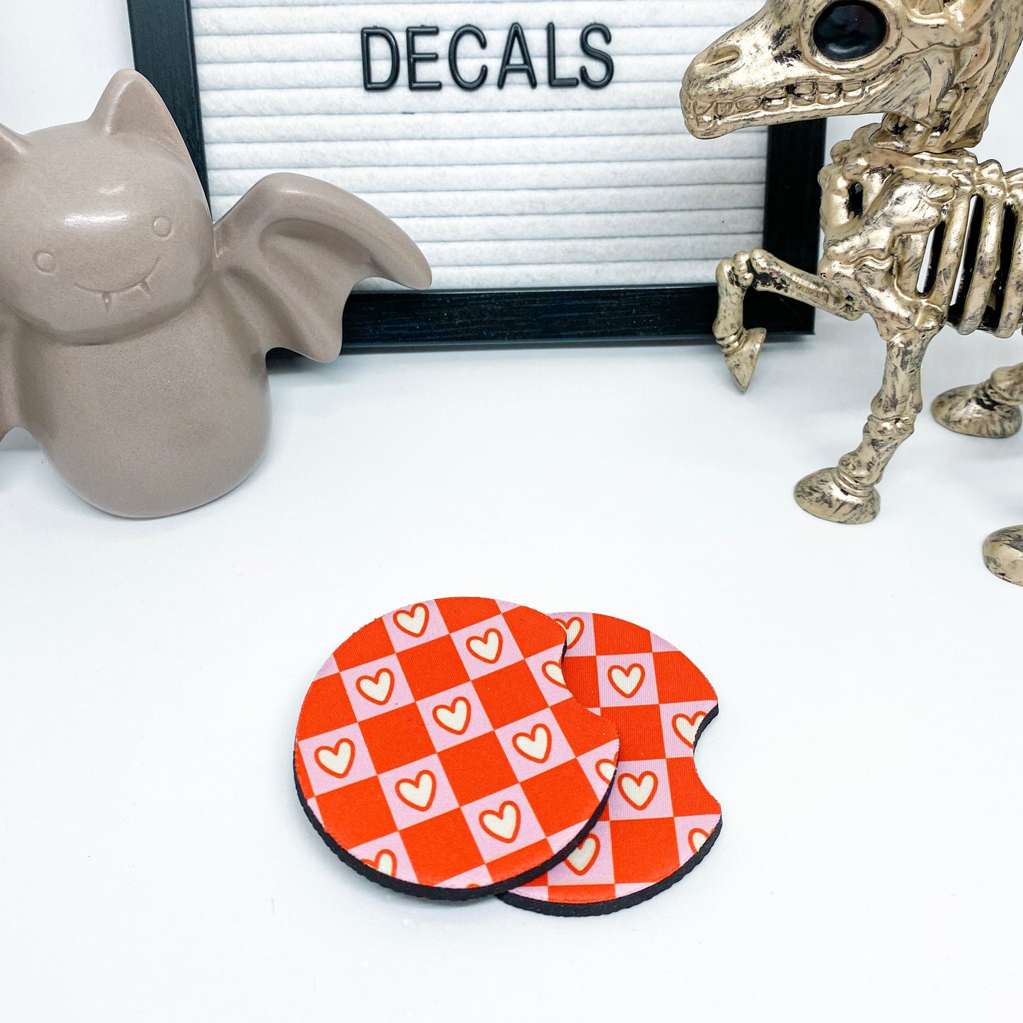 Cute Hearts and Gingham Car Coasters (set of 2)