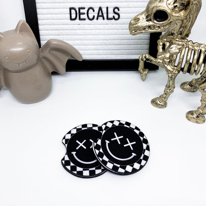 Checkered Smiley Face Car Coasters (set of 2)