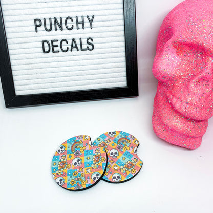 Colorful Skullys Car Coaster (set of 2)