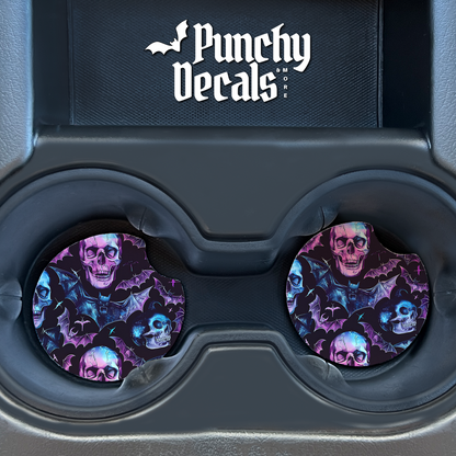 Skully and Bats Car Coasters (set of 2)