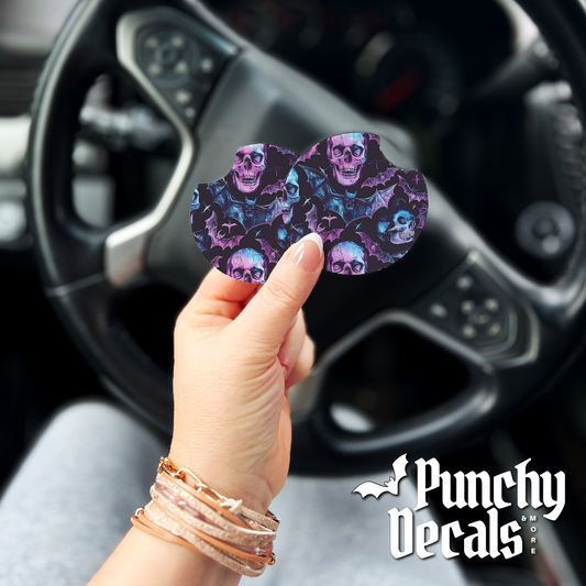 Skully and Bats Car Coasters (set of 2)