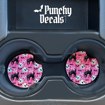 Skully and Kitties Car Coasters (set of 2)