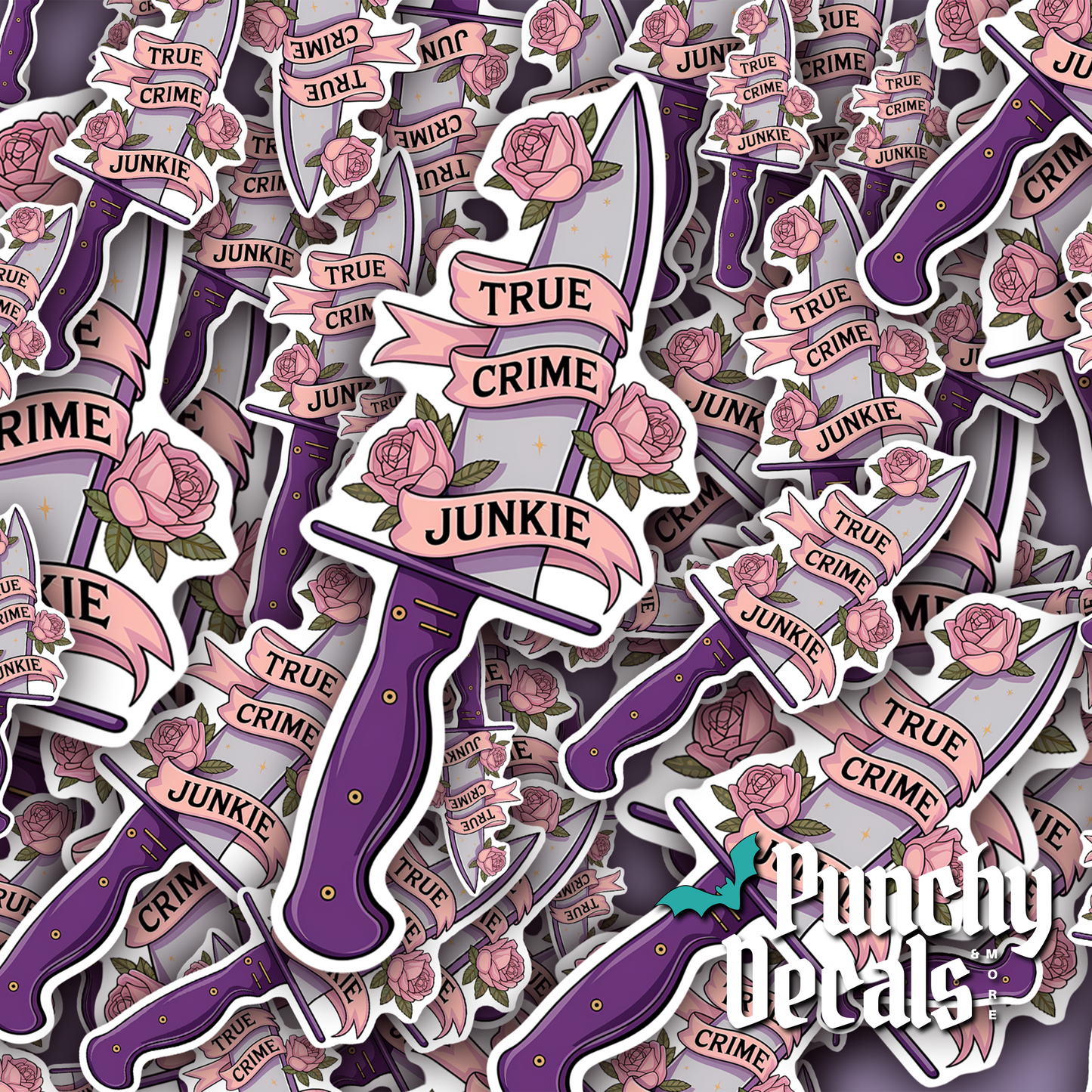 True Crime Junkie Knife Sticker